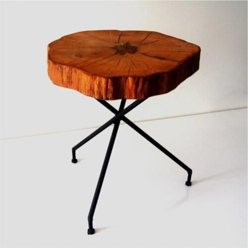 Modern Natural Wood Solid Tree Stump Decorative Coffee table (Metal Foot) coffe table