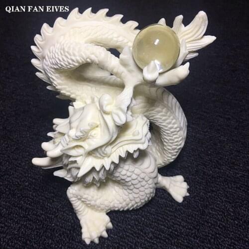 White dragon play bead statue，Exquisite hand-carved，Modern art sculpture，High-end home decorations，Chinese mascot gift statue