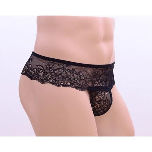 Men seamless transparent lace thongs sexy mens penis pouch erotic sex g-strings fancy tight underwear gay jockstrap thong men