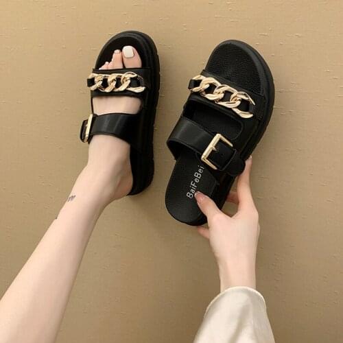 Slippers Casual Shoes Woman 2021 Rivet Pantofle Platform Med Luxury Soft New Summer Flat Slides Leisure Metal Decoration PU