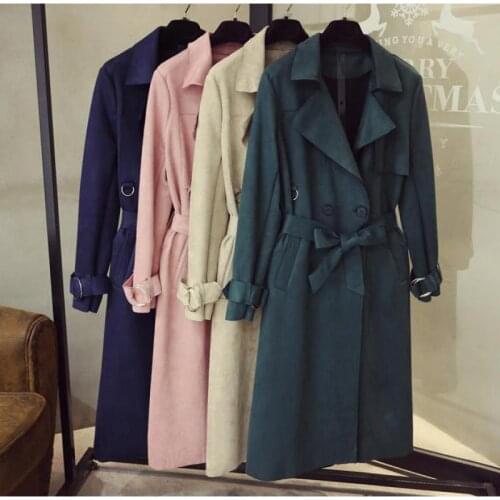 Fashion Women Suede Trench Coat 2020 New Spring Autumn Slim With Belt Meidum Long Windbreaker Ladies Overcoat Korean Clothing
