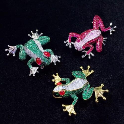 Unisex jewelry 925 sterling silver with cubic zircon frog brooch pins fine men & women jewelry green rose red color