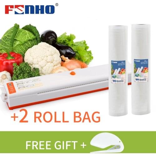 FUNHO 220V/110V Food Vacuum Sealer Packaging Machine including 10Pcs bag Household Electric Automatic Vacuum Saver 2 rolls Bags
