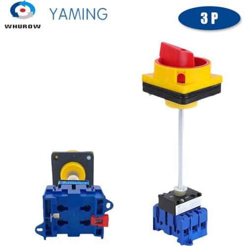 Isolating switch YMD11-25B with padlock handle aluminum pole 25A Load break power cut off operation outside electrical cabinet