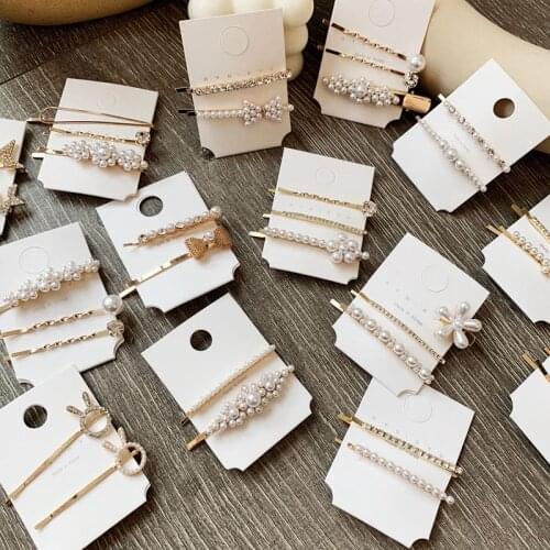 1SET Chic Imitation Pearl Bowknot Flower Hair Clips Crystal Rhinestones Star Hairpins For Women Korea Hair Accessories