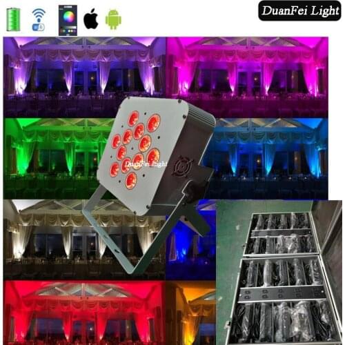 20pcs +charging flycase) 12*18w 6in1 rgbwa uv led flat uplight par wash wall led battery par wireless with remote