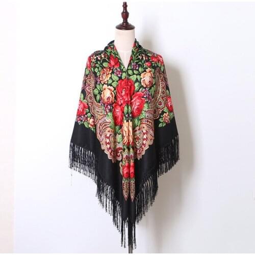 160*160cm Russian Style National Square Scarf Winter Warm Blanket Shawl Retro Ladies Large Fringed Scarves Hijab Head Wraps