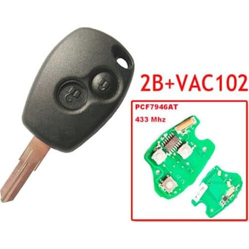 2 Buttons Remote Key For Renault Kangoo Megane Laguna PCF7946 / PCF7947 Chip 433MHZ VAC102 Blade