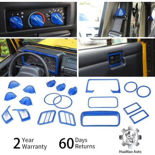 20PCS Full Set Interior Decoration Trim Kit Fit Jeep Wrangler TJ 1997-2006 Blue