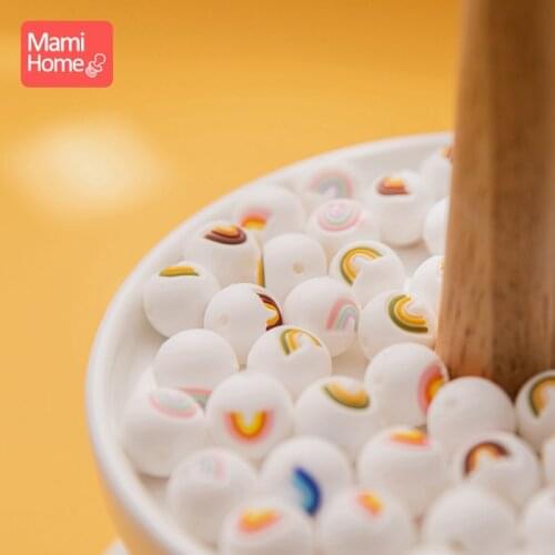 20 Pc 15mm Rainbow silicone beads Safe Round Baby Teething Chewable Colorful Teething For Infant Baby Goods Safe Food Grade