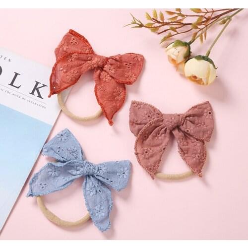 2021 New Baby Lace Hair Bow Nylon Headband Curled Edge Hair Bows Nylon Hair Bands Newborn Toddler Girls Kids Hair Accessories