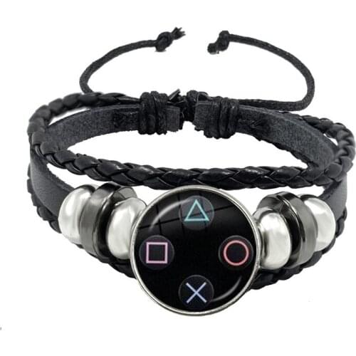 2021 Video Game Controller Bracelet Punk Controller Gamepad Glass Gem Woven Leather Bracelet Birthday Gift for Boyfriend