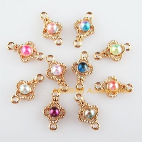 30Pcs Gold Color Flower Mixed Acrylic Clover Charms Connectors 8x14.5mm