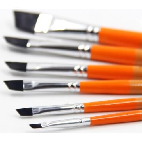 6pcs/Set Orange color UV Environmental protection paint birch rod Knife Edge oil paint brush gouache watercolor acrylic paints