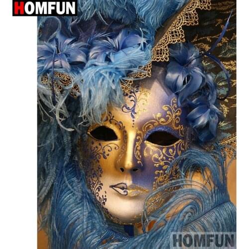 HOMFUN 5D Diamond Painting Full Square/Round "Mask feather" Picture Of Rhinestone DIY Diamond Embroidery Home Decor A25900