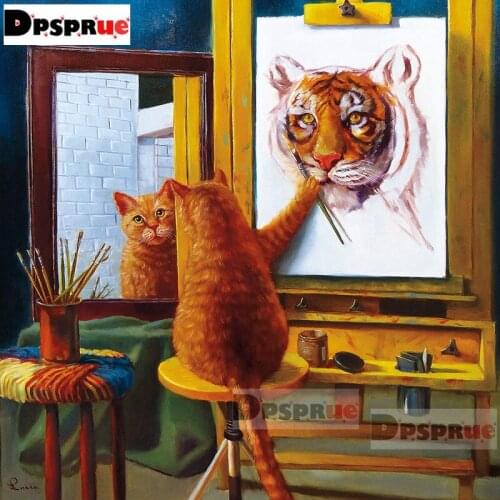 Dpsprue Full 5d Diy Diamond Painting Cross Stitch Cat Tiger Diamond Embroidery Kit Mosaic Home Artworks Decor Gift DR09