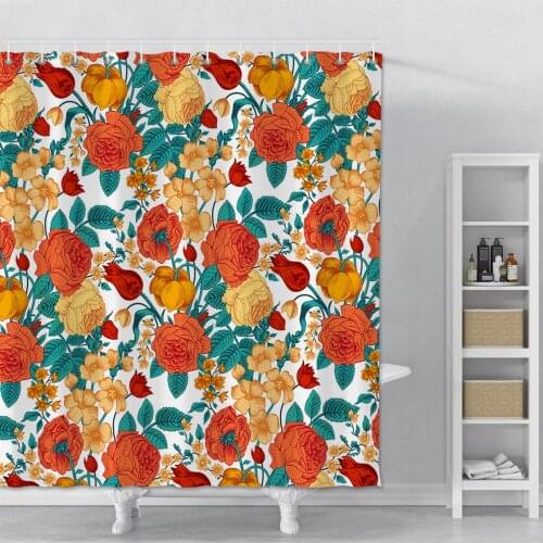 Home Decor Black Shower Curtain Printed Pink Flowers Waterproof Shower Curtain Set Polyester Modern Bathroom Curtain With Hooks