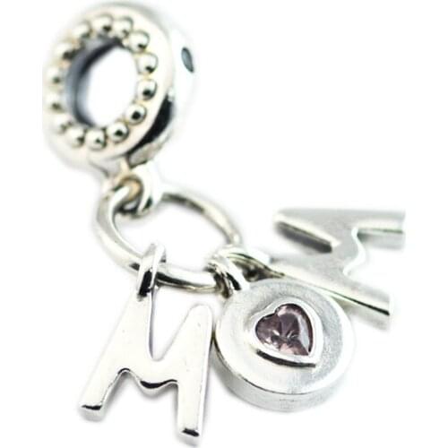 CKK Silver 925 Jewelry Fits Pandora Bracelets Perfect Mom Dangle Charm, Soft Pink & Lilac Crystal Original Beads