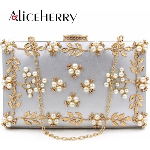 Designers women beaded appliques clutch evening bags with chains handbag wedding dress flower bag party purse Banquet package