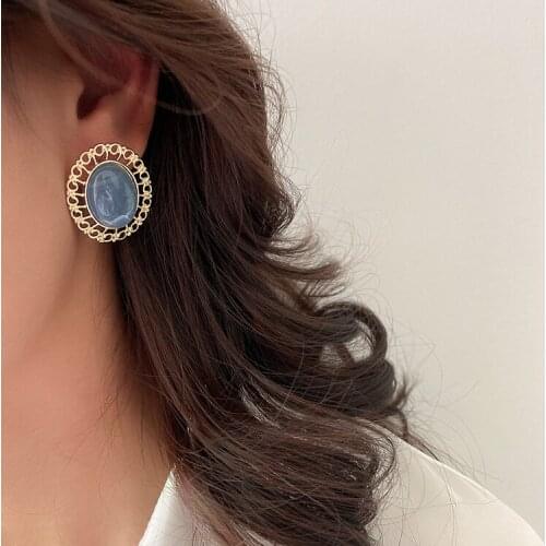 French fashion temperament earrings for women 2020 blue baroque style earrings jewelry personality trend earrings for women