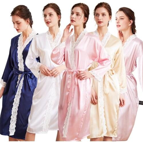 Free shipping Real Silk Robe Woman Long Fund Long Sleeve Lace Dressing Gown Silk Bathrobe Live With One Own Family Serve