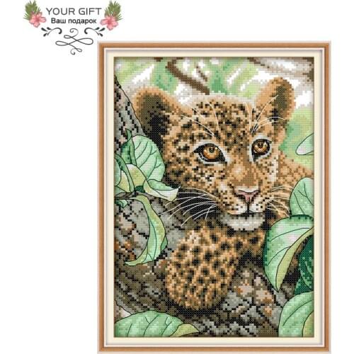 Joy Sunday DA115 14CT 11CT Counted and Stamped Home Decor Leopard Needlework Needlepoint Embroidery DIY Cross Stitch kits