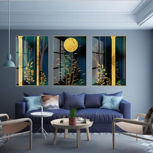 Nordic Canvas Paintings Wall Art Poster and Print for Living Room Decoration Gold Plant Leaf Bird Sun Pictures Modern Home Decor