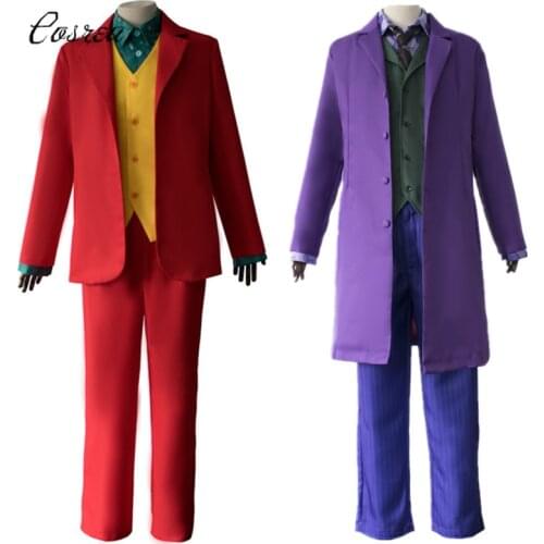 The Dark Knight Joker Cosplay Costume Arthur Fleck Purple Red Suit T Shirt Pants Vest Full Set Outfits Mens Halloween