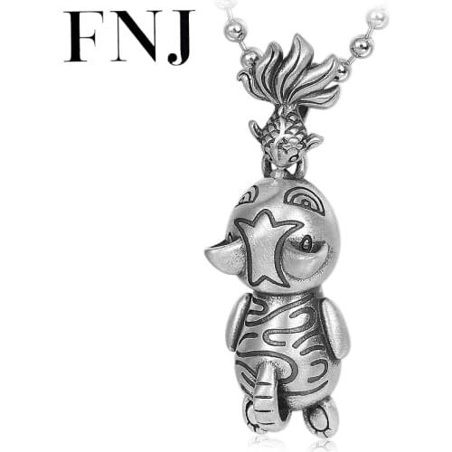 FNJ Animal Cat Pendant 925 Silver Original Pure S925 Thai Silver Pendants for Jewelry Making Women Men
