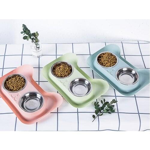 Cat Bowl Pet Supplies Stainless Steel + Pp Universal With Spill-proof And Nonslip Design For Food Water Feed Durable Double