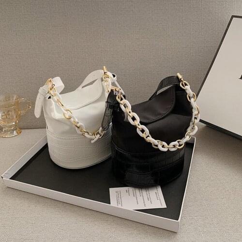 Fashion Women Patchwork Alligator Pattern Shoulder Bag Ladies Vintage Chain Bucket Messenger Crossbody Bag Handbag Tote Bags