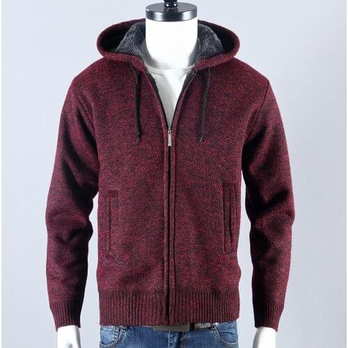 Thick Velvet Sweater Men Winter Jacket Cotton Hooded Fur Jacket Mens Winter Padded Knitted Cardigan Sweatercoat Outdoors DJ0735