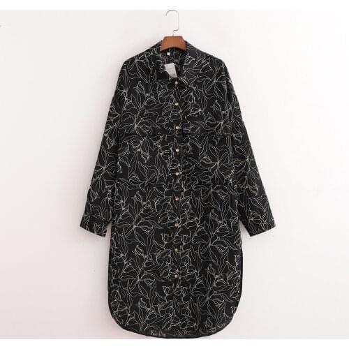 New Pop Women Printed Dress Oversized Shirt-style Long Sleeves Midi Dress Casual Vogue Elegant Loose Chic Long Woman Dresses