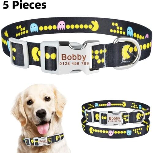 AiruiDog Personalized Dog Collar Custom Engraved Dogs Name Tag Adjustable S M L Dogs Accessoires Dog Tags 5 Pieces