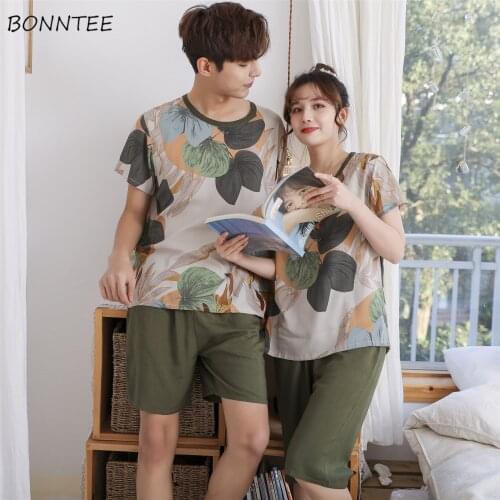 Pajama Sets Men Printed O-neck Leisure Pullover Sleepwear Shorts Design Fashion Korean Style Soft Pajamas Lounge Wear Two Pieces