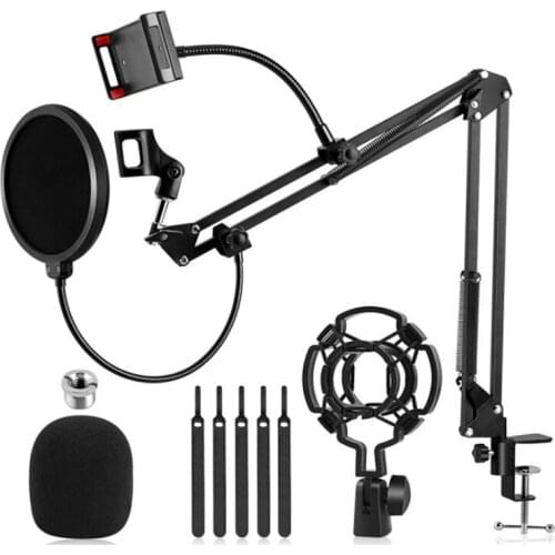 Microphone Stand,Mic Boom Arm with Adjustable Suspension Scissor Arm Stand Phone Holder,for Blue Snowball and Other Mics