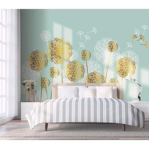 Custom wallpaper Modern golden dandelion flower background wall