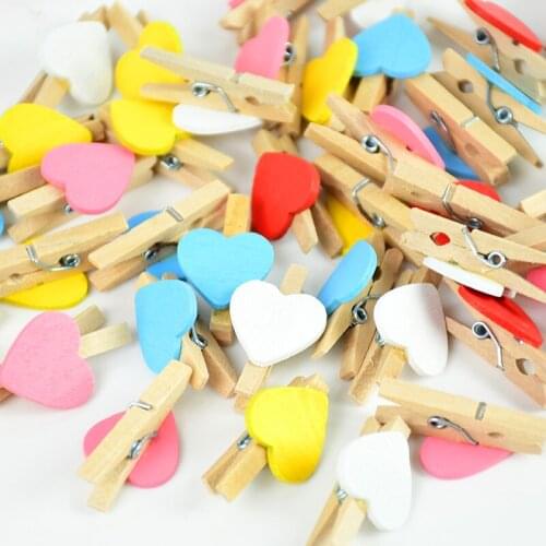 50pcs/lot Mini Colorful Loving Heart Shape Wood Clips Handicrafts Photos Papers Clothes Pegs Home Birthday Party Decorations