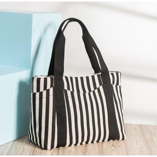 Manufacturers Fashion Womens Handbags Striped Canvas Bags Womens Portable Shoulder Bags Tote Mommy Canvas Bags