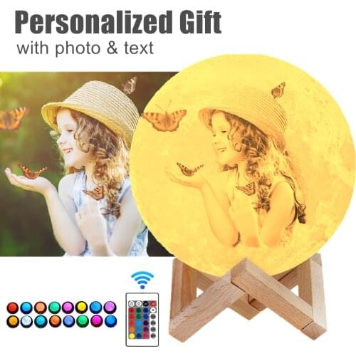 Drop Shipping Photo Custom Moon Lamp 3D Printing Moonlight Night Light USB Rechargeable Personality Luna with Your Text & Photo