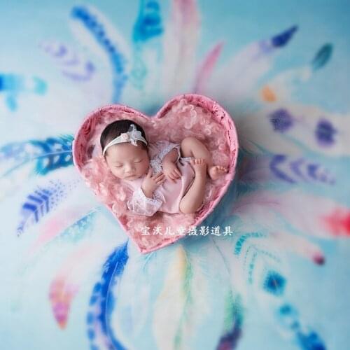 Newborn Photography Props Hand-Woven Wooden Frame Heart-Shaped Box Boat-Shaped Portable Lightweight Photography Props