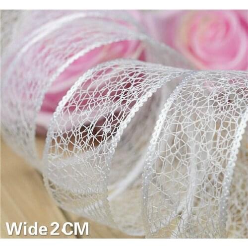2CM Wide Luxury Glitter White Satin Lace Hollow Out Embroidered Ribbon Headwear Hats Lace Applique Webbing DIY Sewing Supplies