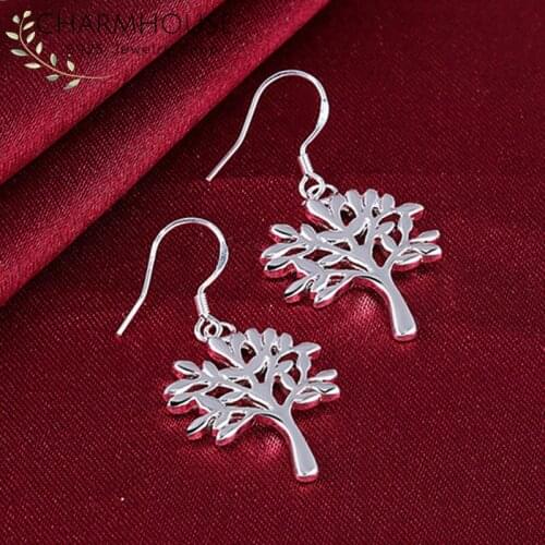 Charmhouse Pure 925 Silver Earrings for Women Tree Earing Brincos Femme Pendientes Vintage Jewelry Accessories Bijoux