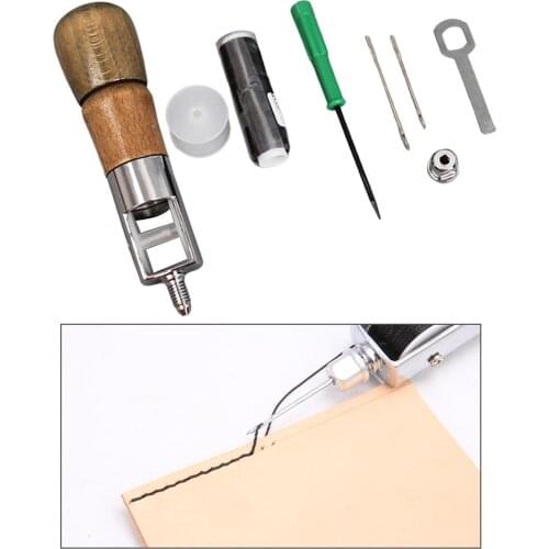 8x Leather Sewing Awl Kit Wooden Handle Hand Stitcher Stitching Craft Shoe Repair Needles Kit for Heavy Fabrics Canvas Process