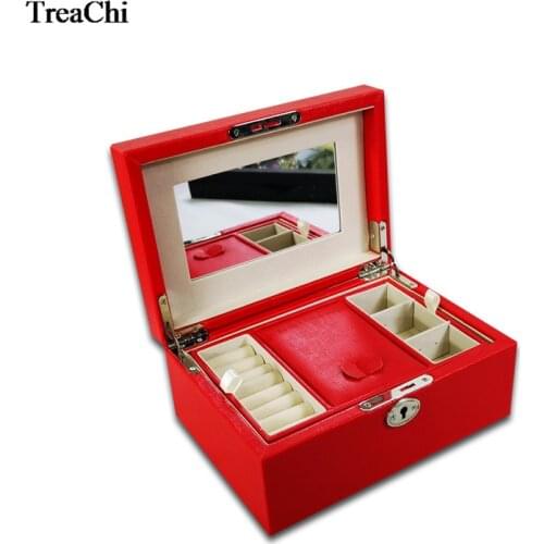 4Colors Girl Secret Cosmetic Jewelry Casket Portable Leather Makeup Jewelry Stroage Organizer Box With Lock Opener Boite Bijoux