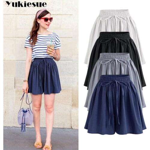 Shorts Women Solid Color High Wide Leg chiffon Harajuku Clothes Womens Summer Elastic Girl Short Student Elegant Plus size