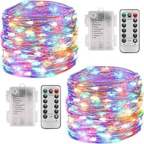 Yohencin Fairy String Lights, 2 Set 33ft 100 Led Battery Operated Remote Control 8 Mode Waterproof Lights for Garden Multicolor