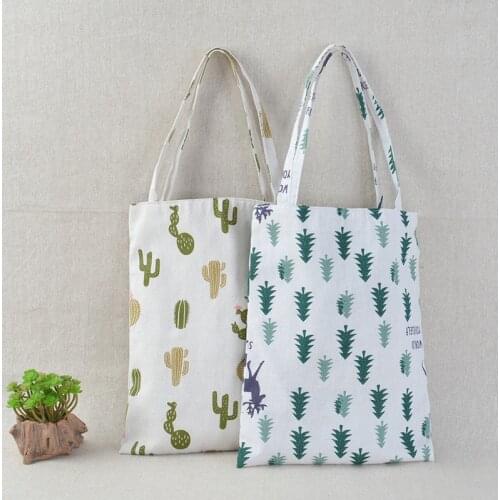 41*32cm New Arrival Women Girl Foldable Reusable Print Shopping Bag Eco Tote Handbag Beach Bag Cotton Linen Shoulder Bag