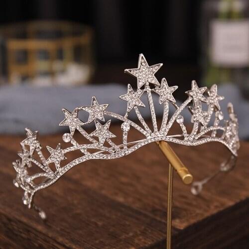 Bridal Stars Crown Headwear Luxury Rhinestones Inlaid Headband for Female Wedding Birthday Hair Accessories BN