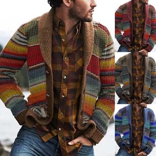 Western Style Sweater Mens Knitwear Spring Printed Long-Sleeved Sweater Tops Mens Sweater Cardigans